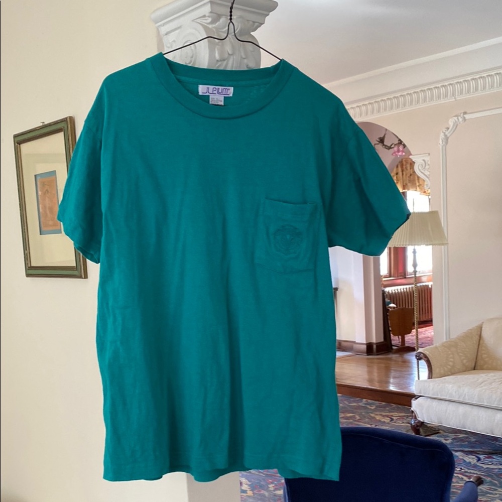 JL Plum Green 100% Cotton Short Sleeve Top with embroidered pocket L